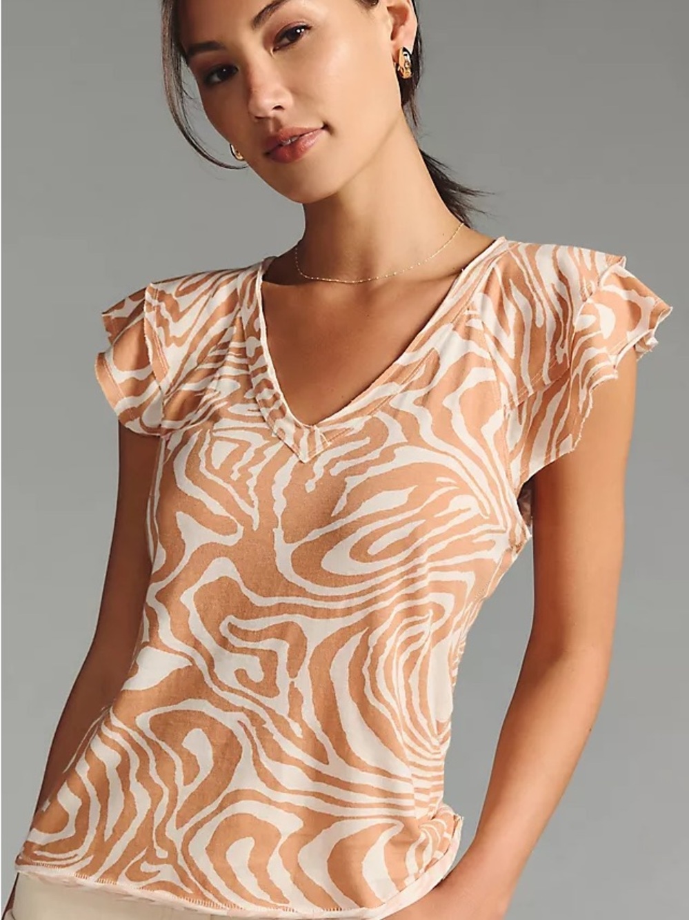 Anthropologie Maeve Catie Ruffled Sleeve Tee